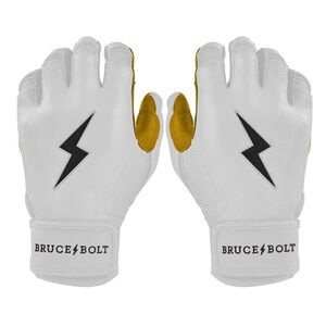 [Bruce Bolt] Premium Pro White Short Cuff Batting Gloves, YOUTH M